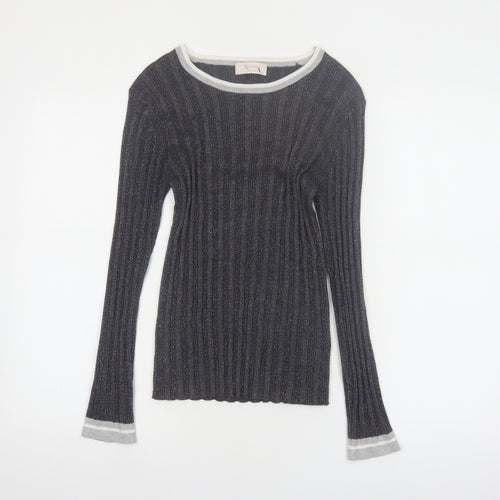 Tu Women Grey Ribbed Knit Slim Fit Pullover Jumper Size 14