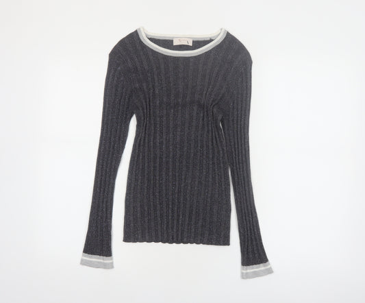 Tu Women Grey Ribbed Knit Slim Fit Pullover Jumper Size 14