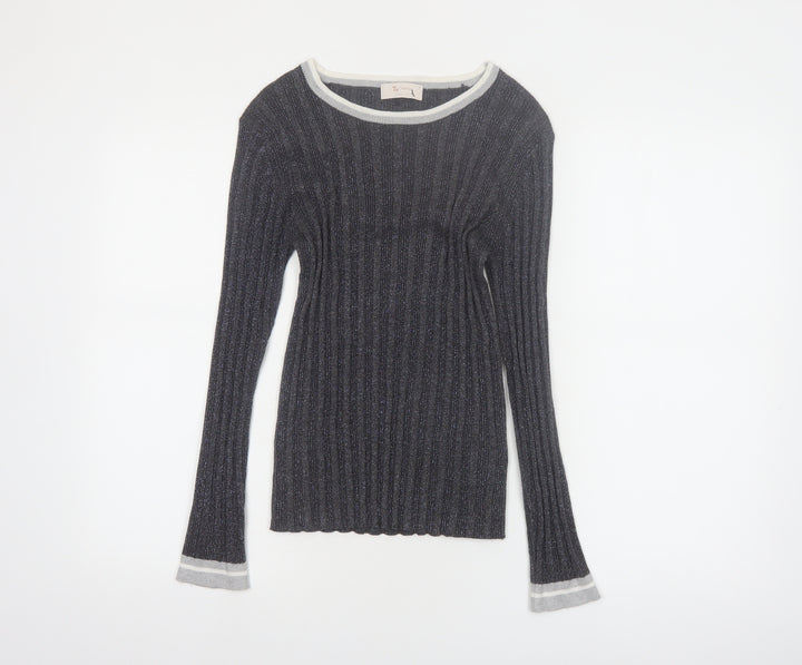 Tu Women Grey Ribbed Knit Slim Fit Pullover Jumper Size 14