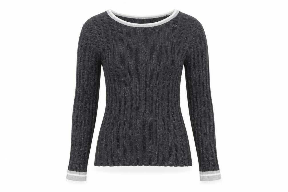 Front view of Tu Women Grey Ribbed Knit Slim Fit jumper, size 14