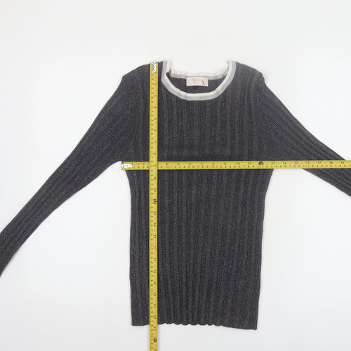 Tu Women Grey Ribbed Knit Slim Fit Pullover Jumper Size 14