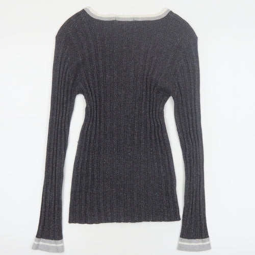 Tu Women Grey Ribbed Knit Slim Fit Pullover Jumper Size 14