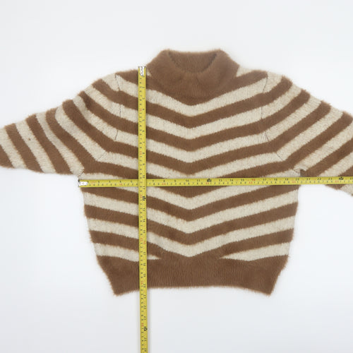 Warehouse Women’s Beige Striped High Neck Long Sleeve Jumper Size 10