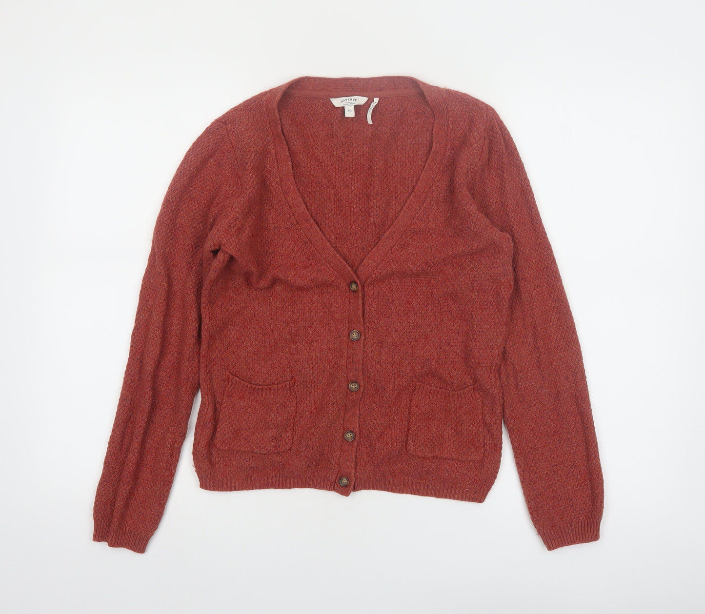FatFace Women's Brown Wool Blend V-Neck Button Cardigan Size 10