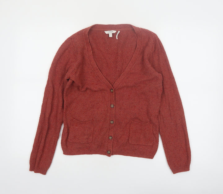 FatFace Women's Brown Wool Blend V-Neck Button Cardigan Size 10