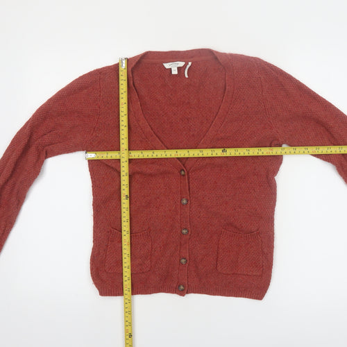 FatFace Women's Brown Wool Blend V-Neck Button Cardigan Size 10