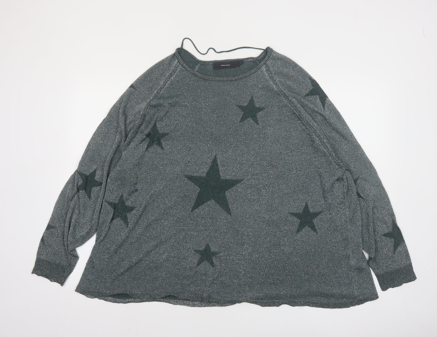 Vero Moda Womens Grey Star Knit Jumper XL Relaxed Fit Pullover