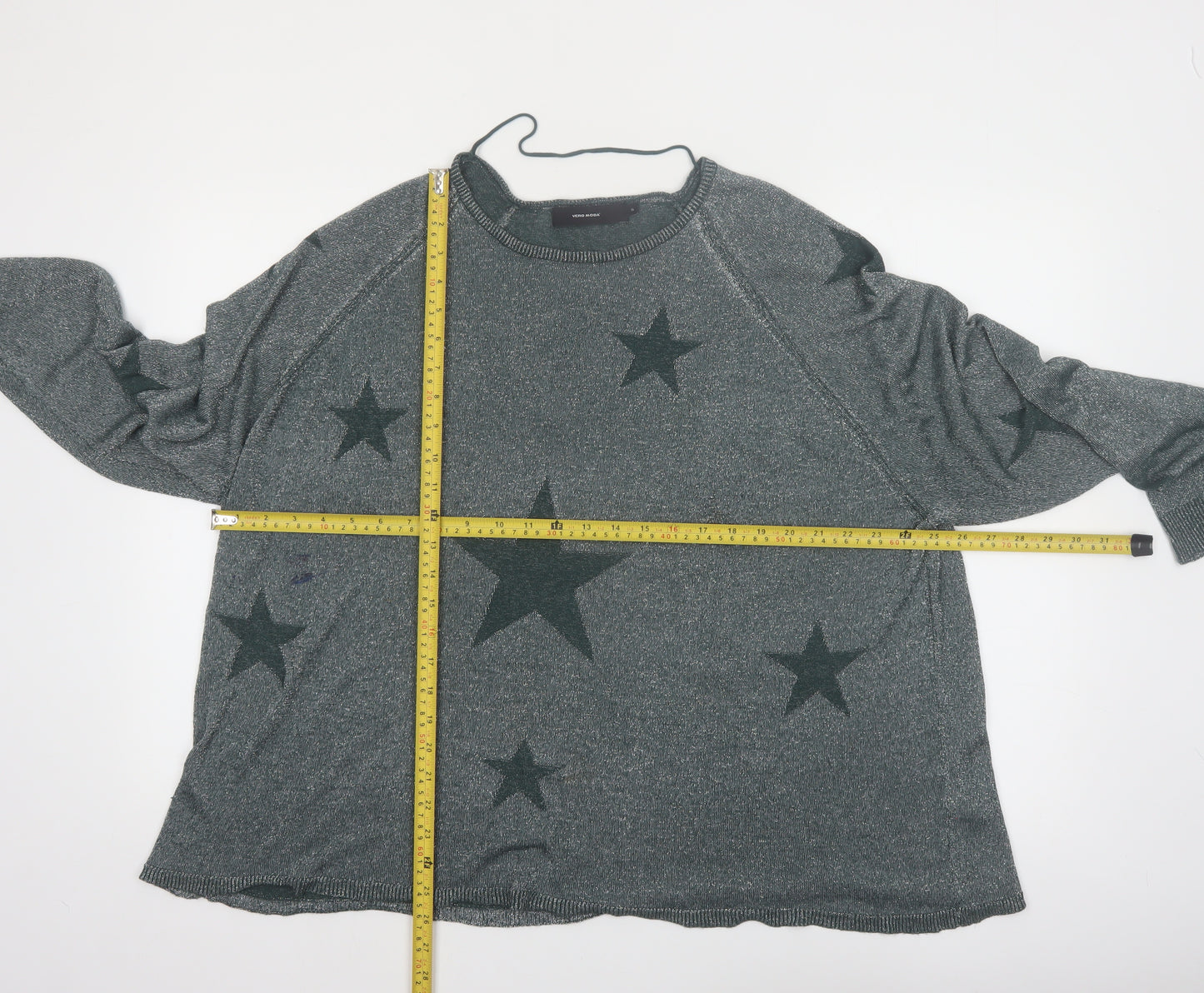 Vero Moda Womens Grey Star Knit Jumper XL Relaxed Fit Pullover