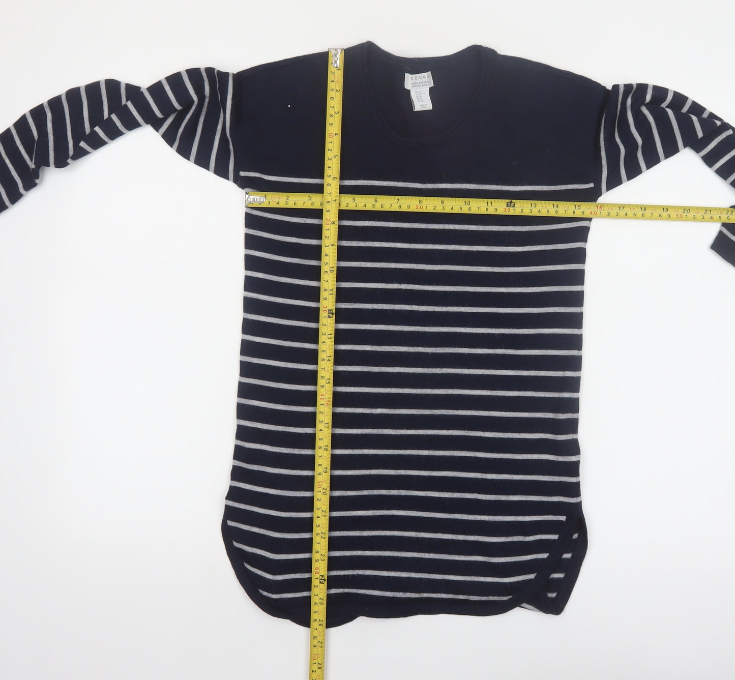 Kenar Women's Navy Striped Merino Wool Jumper XS Long Sleeve