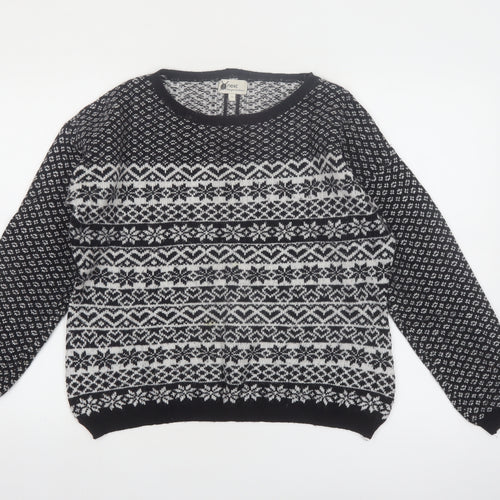 Next Women's Black & White Fair Isle Wool Blend Jumper UK 14