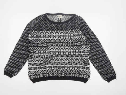 Next Women's Black & White Fair Isle Wool Blend Jumper UK 14