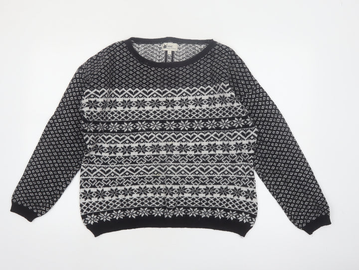 Next Women's Black & White Fair Isle Wool Blend Jumper UK 14