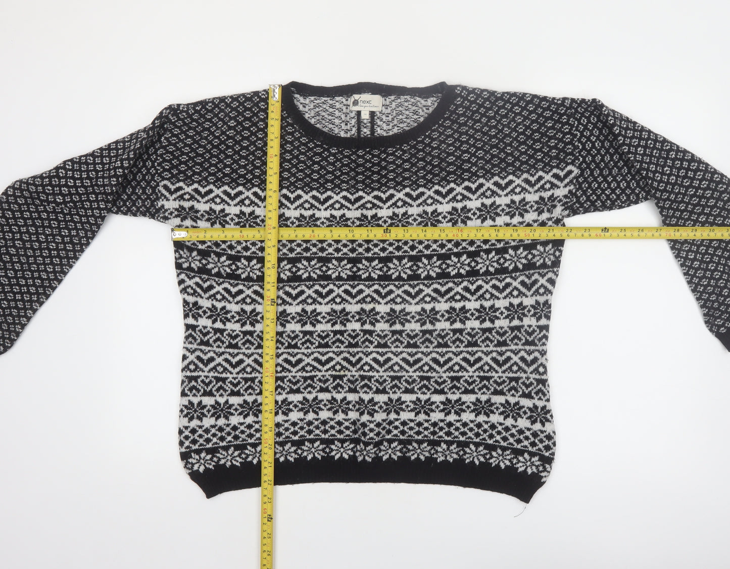 Next Women's Black & White Fair Isle Wool Blend Jumper UK 14