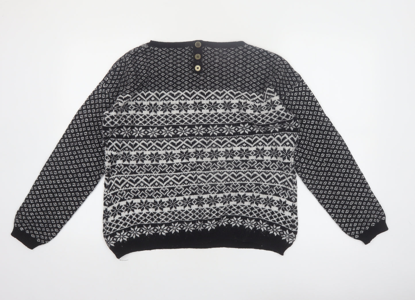 Next Women's Black & White Fair Isle Wool Blend Jumper UK 14
