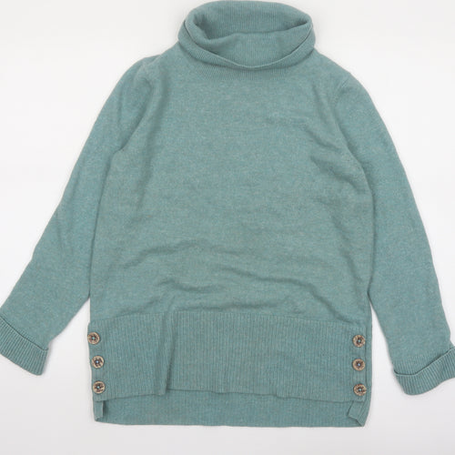 White Stuff Women’s Green Roll Neck Button Detail Jumper UK 12