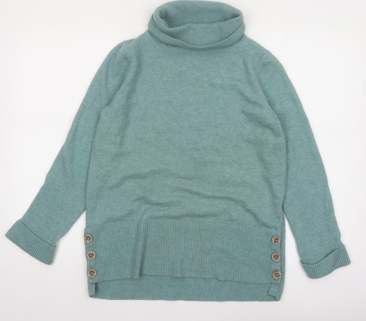 White Stuff Women’s Green Roll Neck Button Detail Jumper UK 12