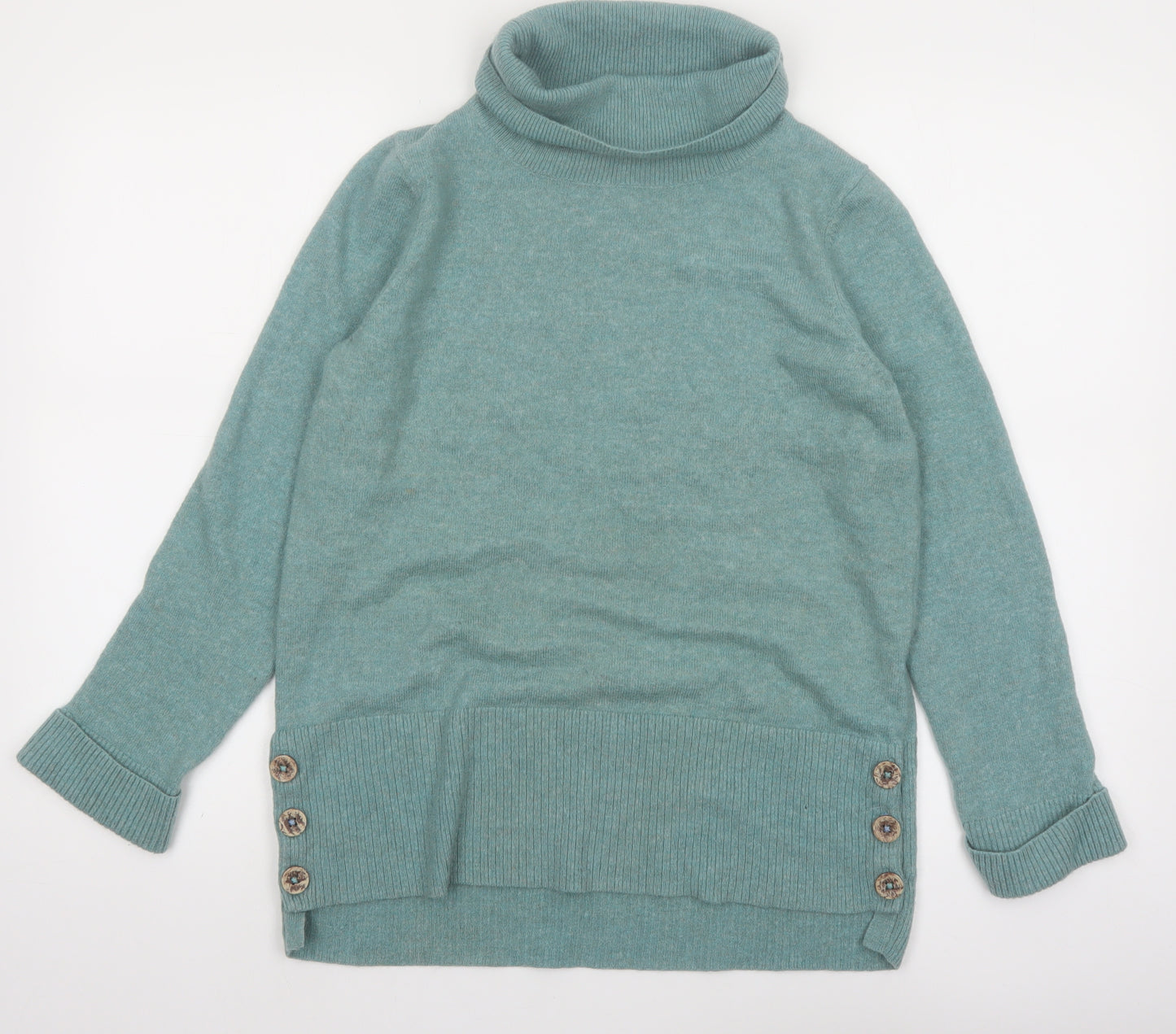White Stuff Women’s Green Roll Neck Button Detail Jumper UK 12