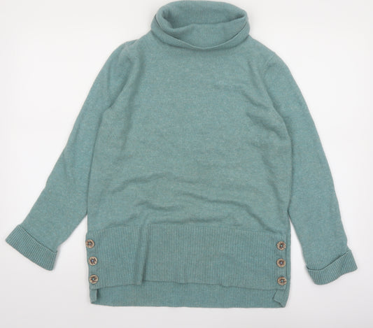 White Stuff Women’s Green Roll Neck Button Detail Jumper UK 12
