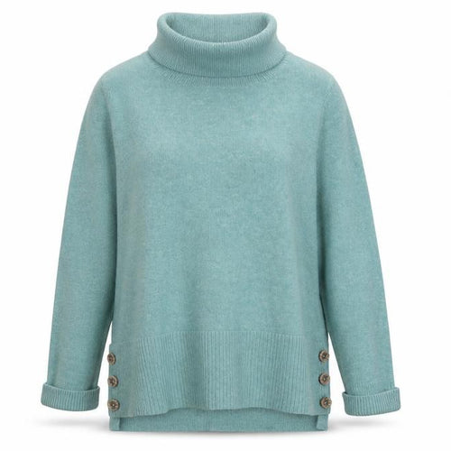 White Stuff Women’s Green Roll Neck Button Detail Jumper UK 12
