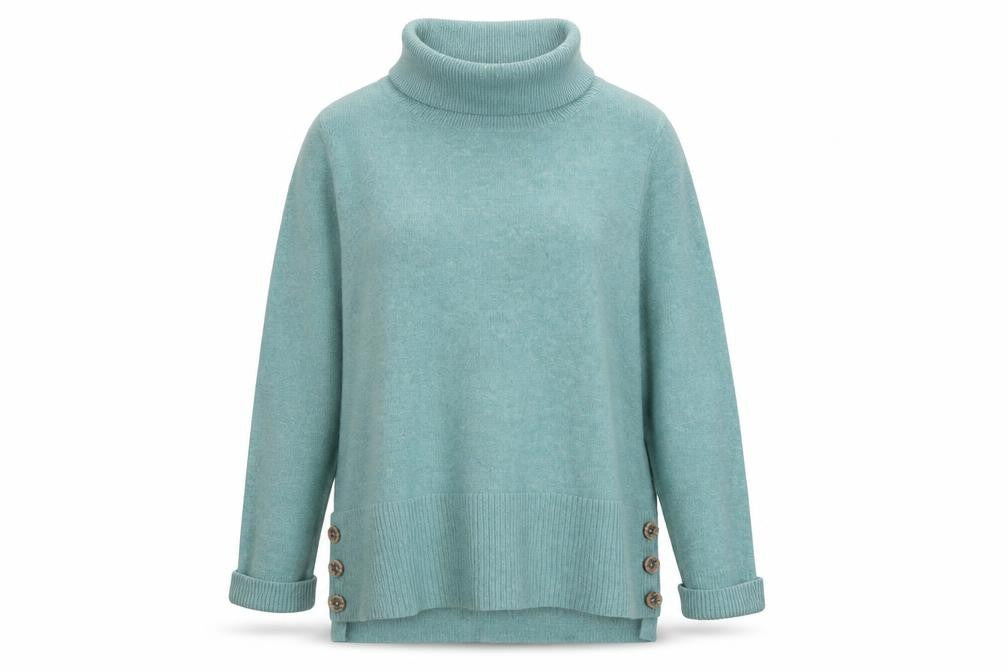 White Stuff Women’s Green Roll Neck Button Detail Jumper UK 12