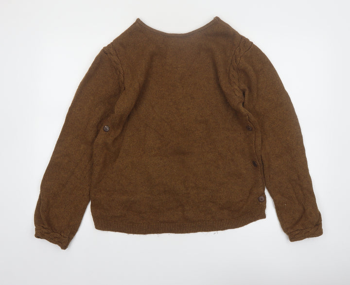 Envie de Fraise Women Brown Wool Blend Jumper UK 10/12 Cable Knit