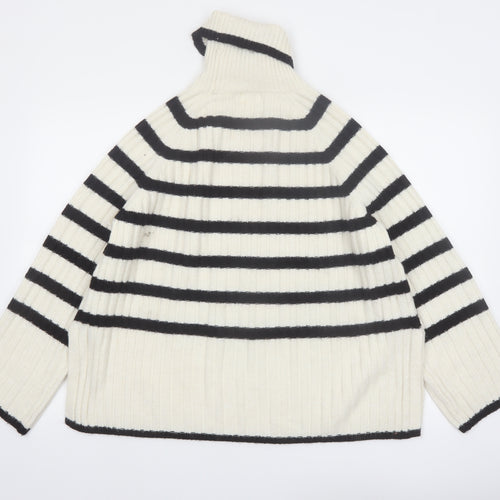 H&M Women's Ivory Black Striped Roll Neck Knitted Jumper Size 12