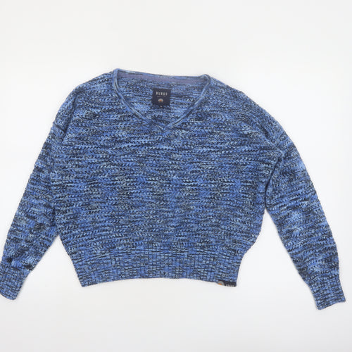 Burgs Women Blue Chunky Knit V-Neck Pullover Jumper Size 10