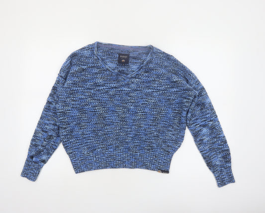 Burgs Women Blue Chunky Knit V-Neck Pullover Jumper Size 10