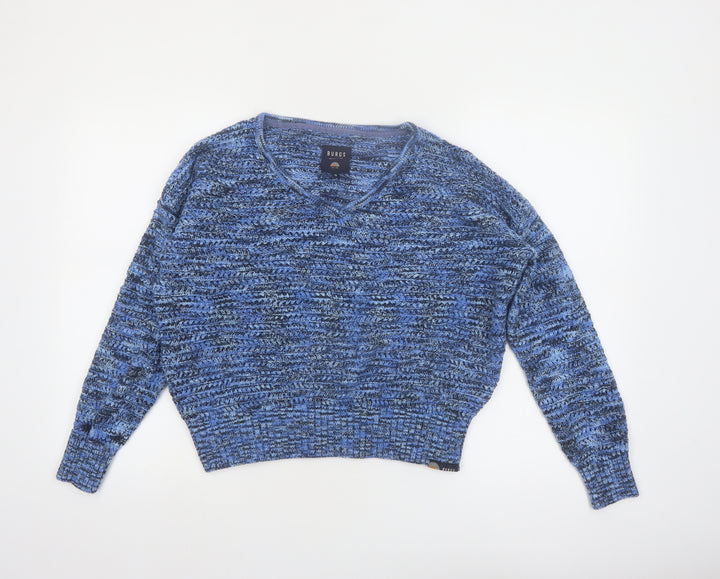 Burgs Women Blue Chunky Knit V-Neck Pullover Jumper Size 10