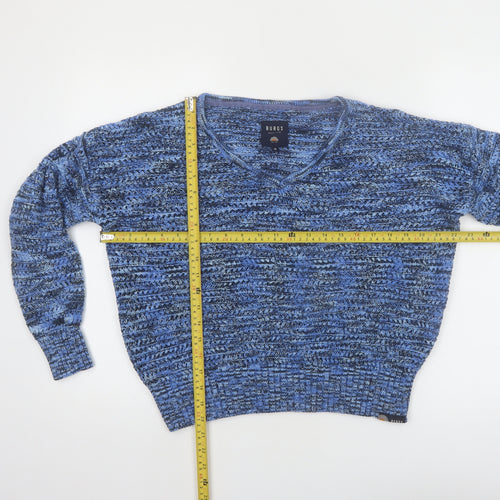Burgs Women Blue Chunky Knit V-Neck Pullover Jumper Size 10