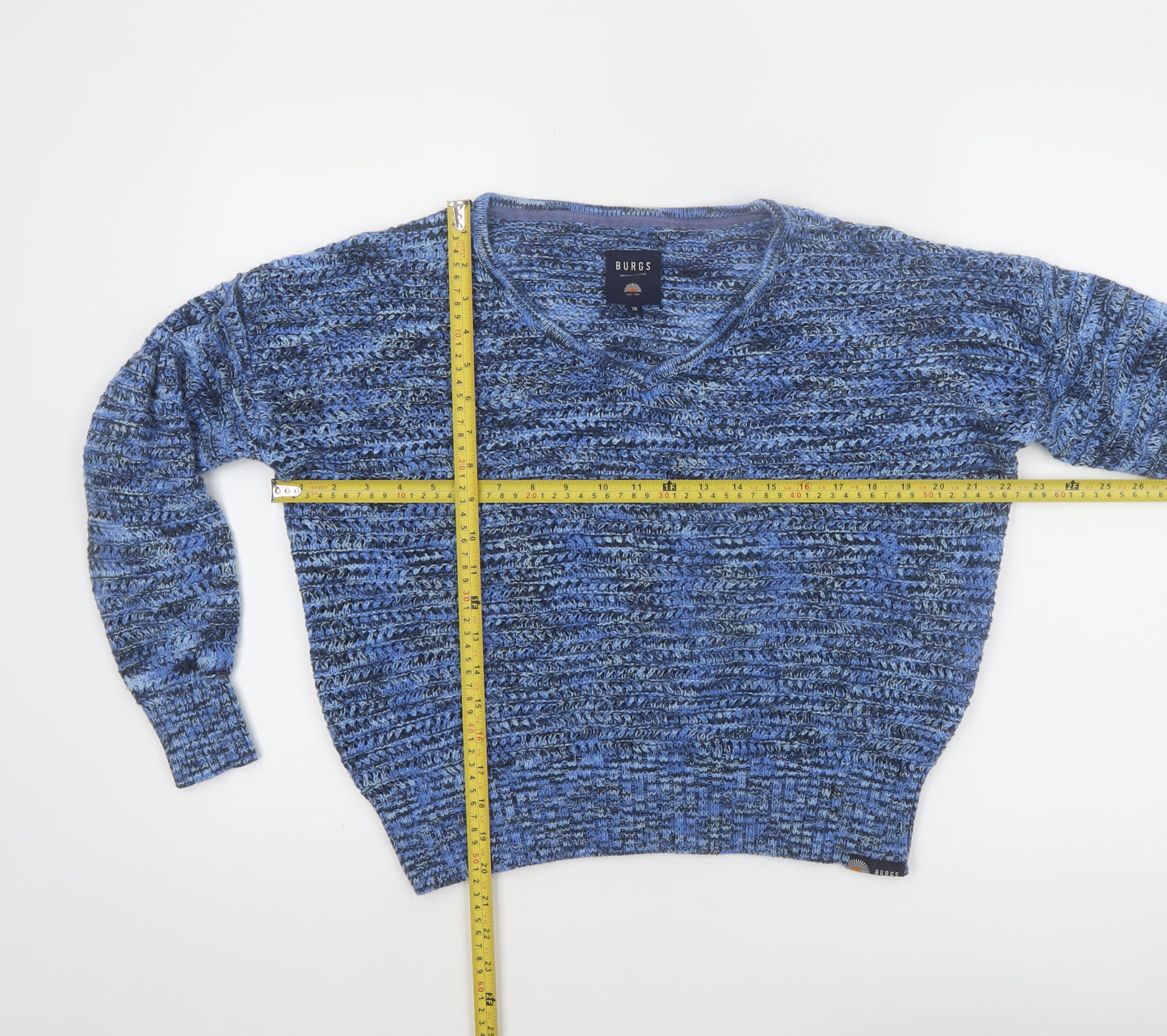 Burgs Women Blue Chunky Knit V-Neck Pullover Jumper Size 10