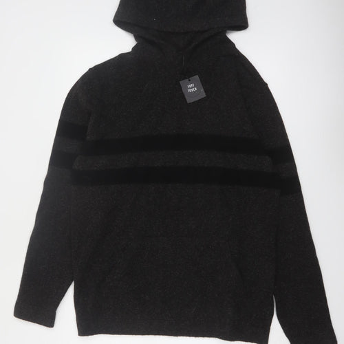 Next Men’s Black Hooded Soft Touch Knit Pullover Jumper Size L