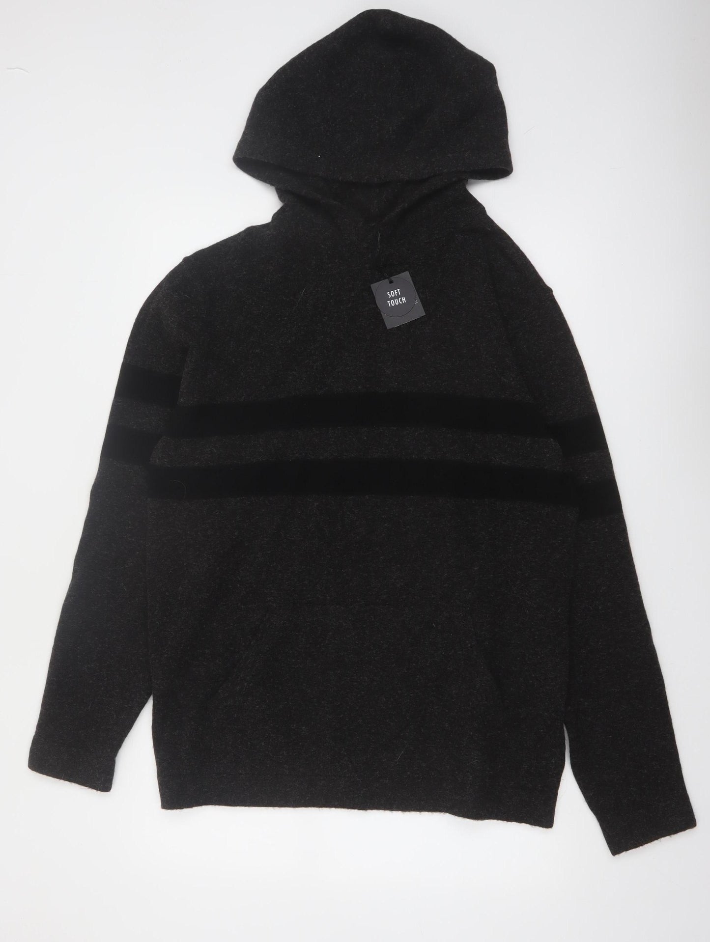 Next Men’s Black Hooded Soft Touch Knit Pullover Jumper Size L