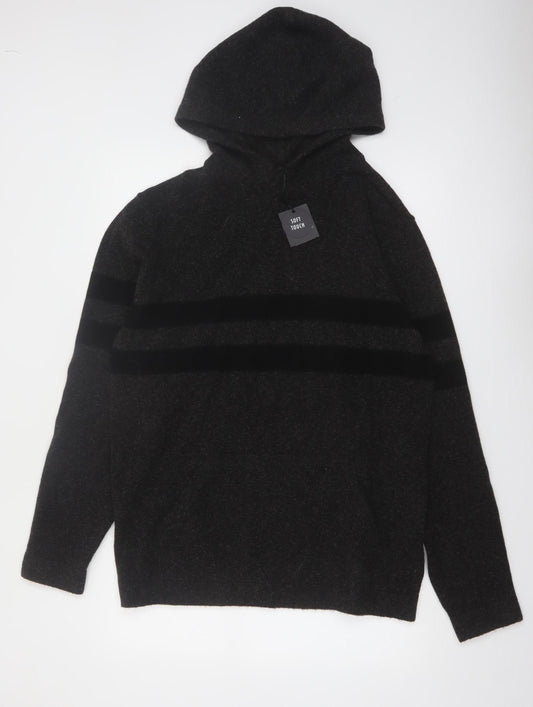 Next Men’s Black Hooded Soft Touch Knit Pullover Jumper Size L