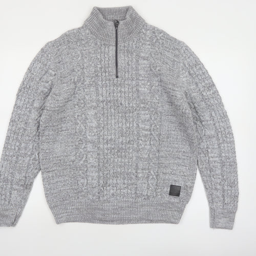 Next Men's Grey Cable-Knit Half Zip Jumper Size L