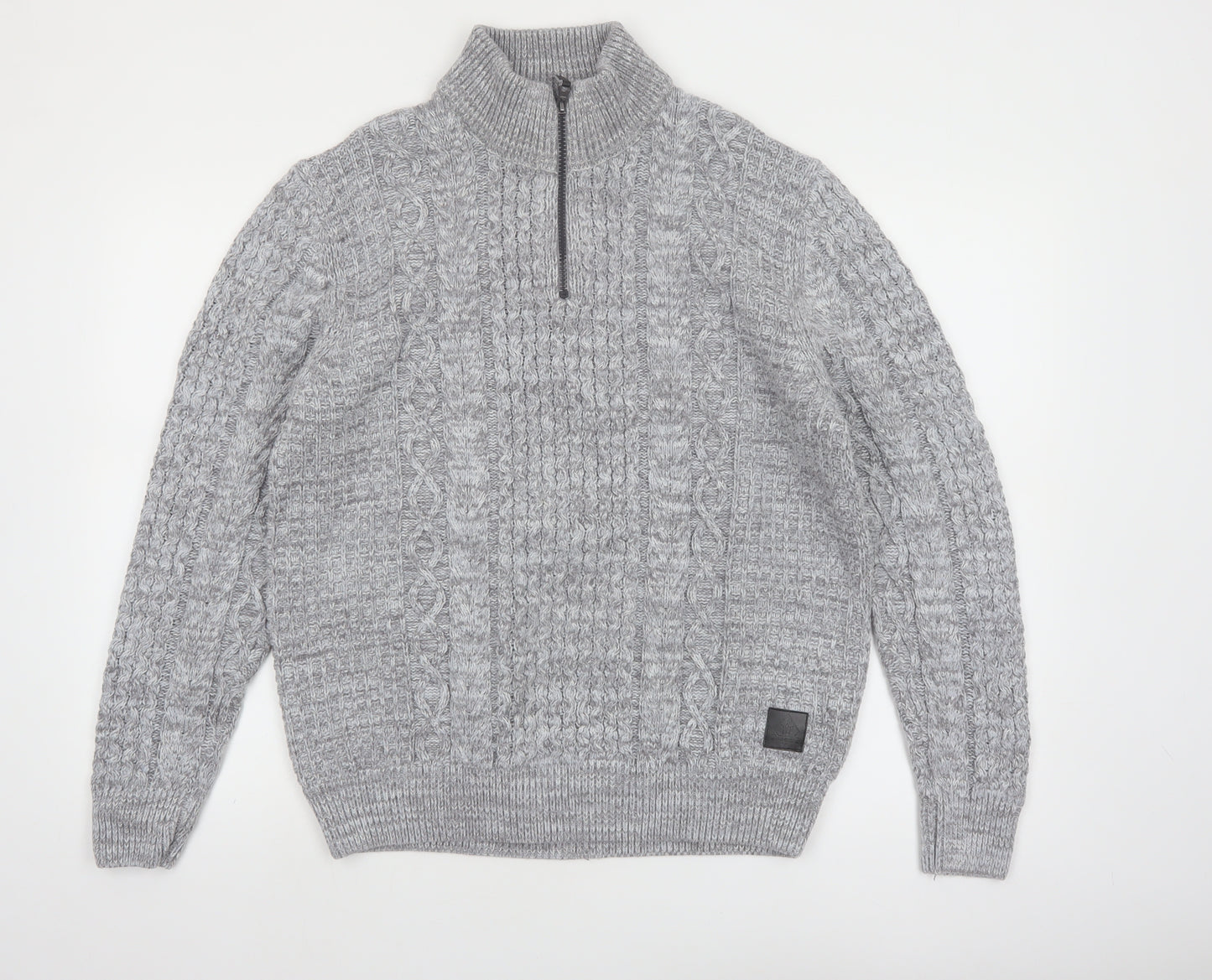Next Men's Grey Cable-Knit Half Zip Jumper Size L
