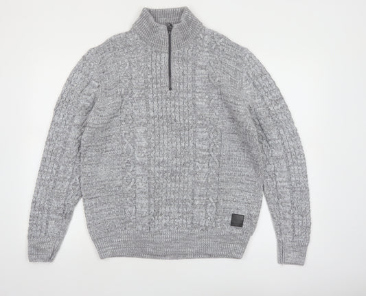Next Men's Grey Cable-Knit Half Zip Jumper Size L