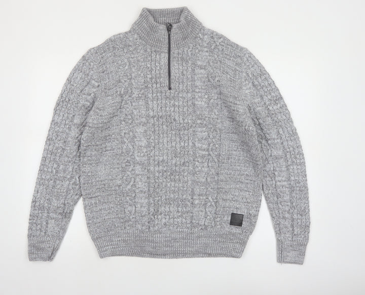 Next Men's Grey Cable-Knit Half Zip Jumper Size L