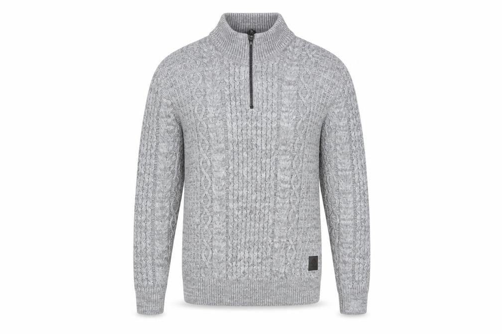 Front view of Next Men's Grey Cable-Knit Half Zip Jumper, size L