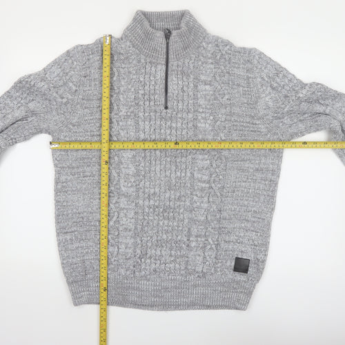 Next Men's Grey Cable-Knit Half Zip Jumper Size L