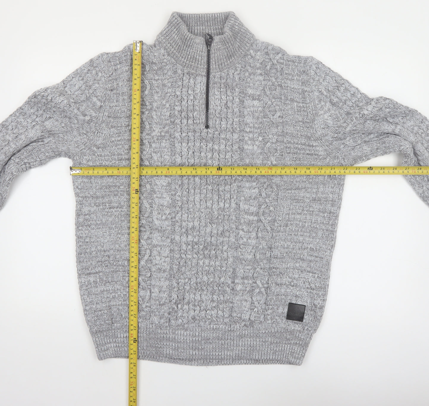 Next Men's Grey Cable-Knit Half Zip Jumper Size L