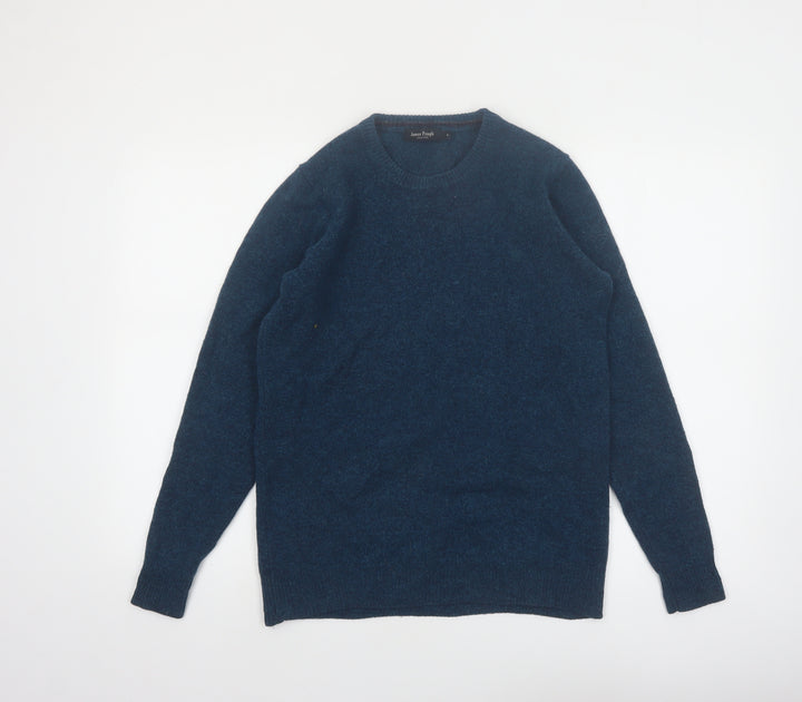 James Pringle Men's Blue Wool Crew Neck Pullover Jumper Size S