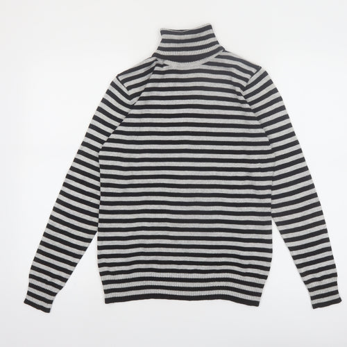 Joseph A. Women's Black & Grey Striped Roll Neck Pullover Jumper Size S