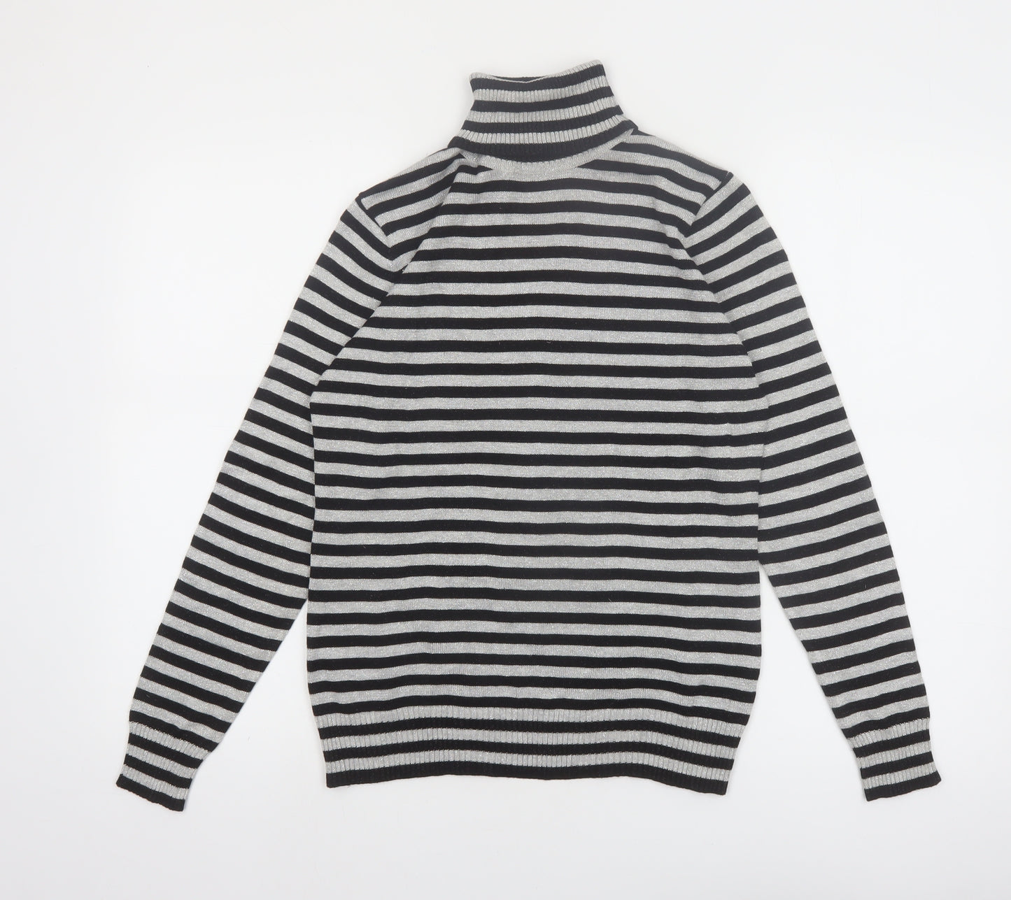 Joseph A. Women's Black & Grey Striped Roll Neck Pullover Jumper Size S