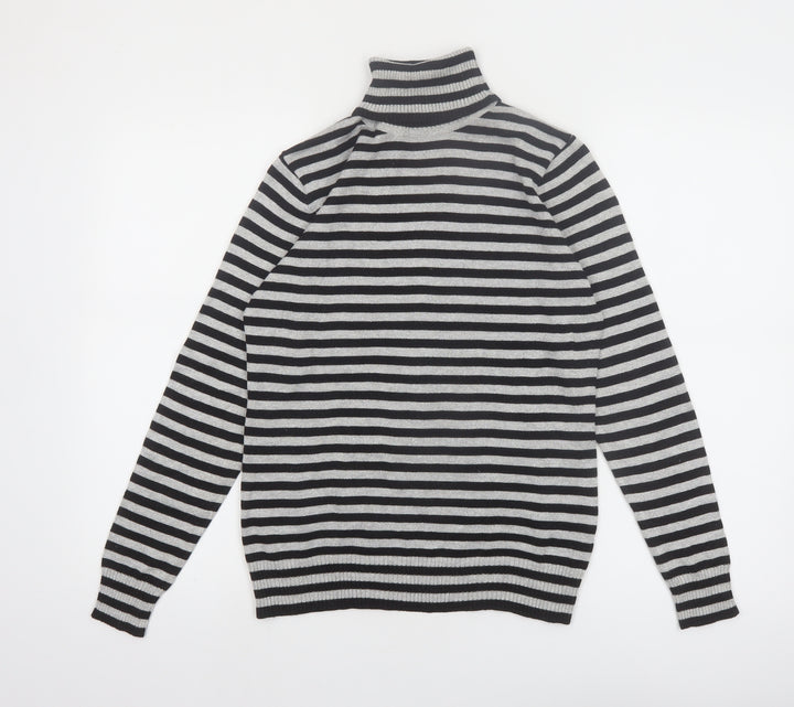 Joseph A. Women's Black & Grey Striped Roll Neck Pullover Jumper Size S