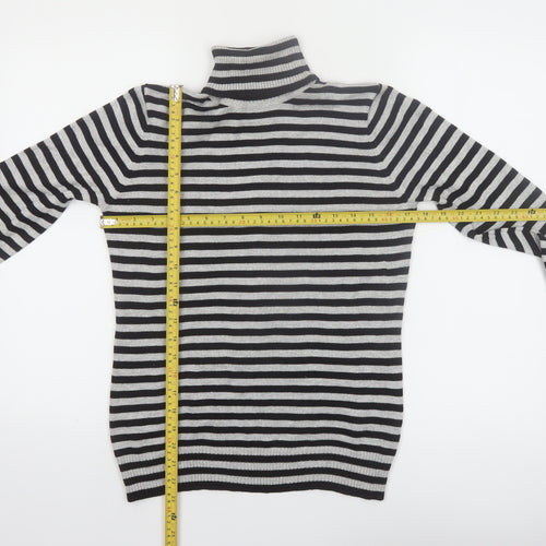 Joseph A. Women's Black & Grey Striped Roll Neck Pullover Jumper Size S