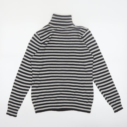 Joseph A. Women's Black & Grey Striped Roll Neck Pullover Jumper Size S