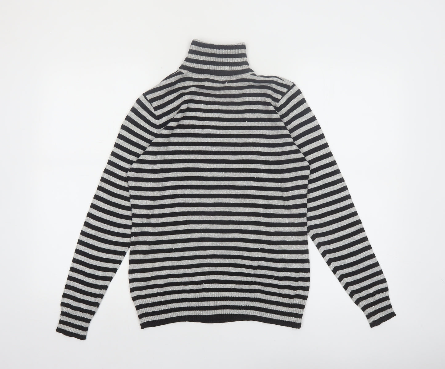 Joseph A. Women's Black & Grey Striped Roll Neck Pullover Jumper Size S