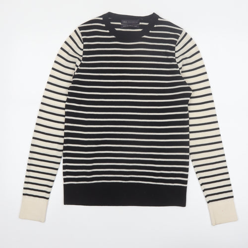 Marks and Spencer Womens Black Striped Merino Wool Jumper Size 8