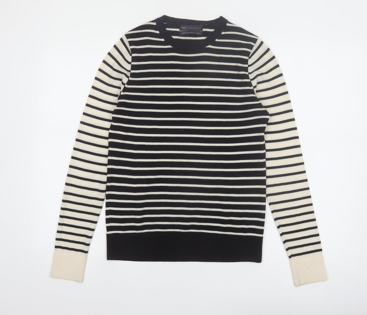 Marks and Spencer Womens Black Striped Merino Wool Jumper Size 8